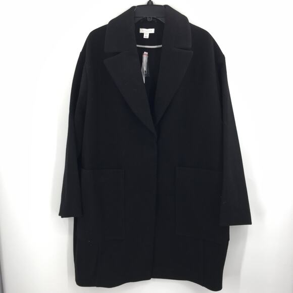Topshop Longline Oversized Black Coat Pockets Snap Closure Womens Size 12 NEW - Picture 2 of 8